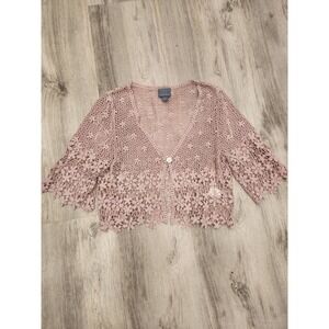 Cottagecore Fairy Whimsy Dainty Sweater Cardigan Womens Sz S Pink Crochet Floral